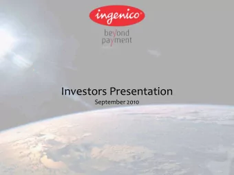 Investors Presentation  September 2010  Disclaimer  All forward-looking statements are Ingenico
