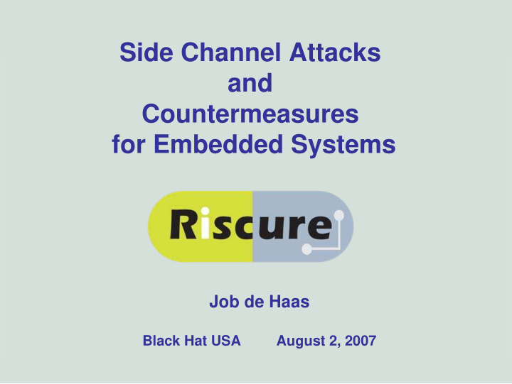 side channel attacks and countermeasures for embedded