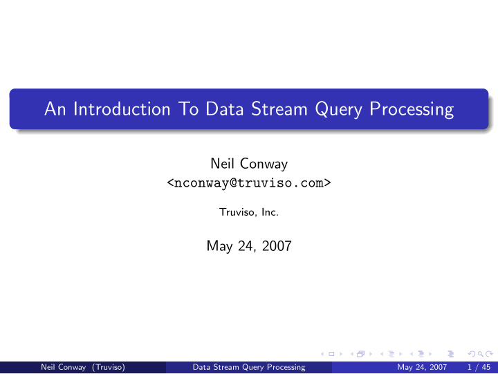 an introduction to data stream query processing