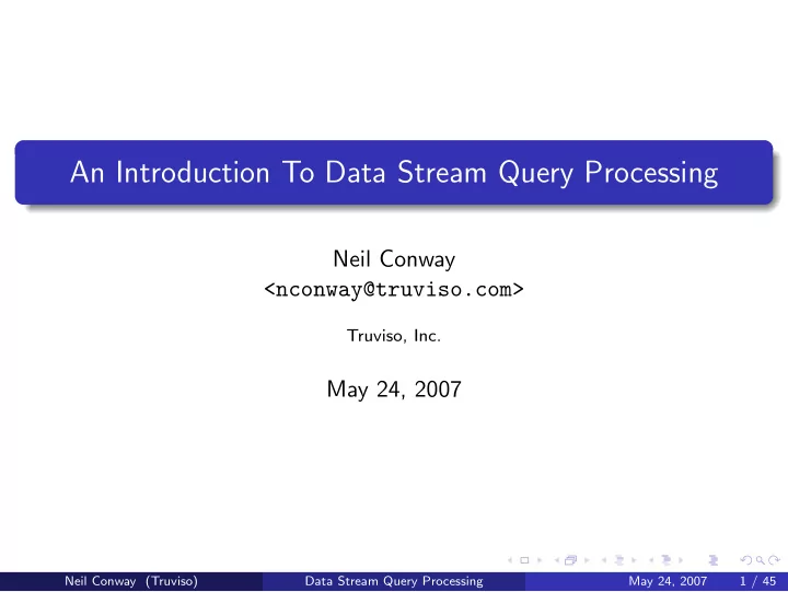 an introduction to data stream query processing