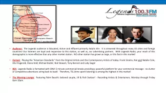 6am-10am.  Meet Jill &amp; Rich of the Legends Morning Lounge! Fans of the deliciously delightful