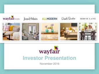 Investor Presentation  November 2016  SAFE HARBOR  This presentation contains forward-looking