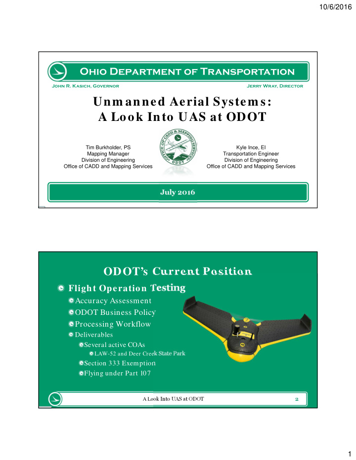 unm anned aerial system s a look into uas at odot