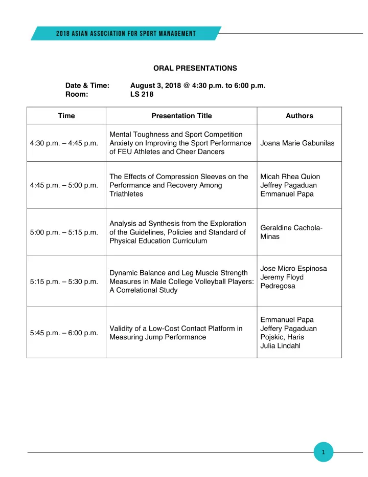 oral presentations date amp time august 3 2018 4 30 p m