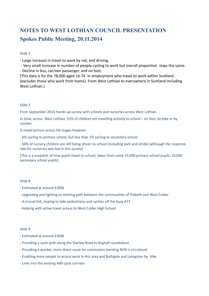 notes to west lothian council presentation spokes public