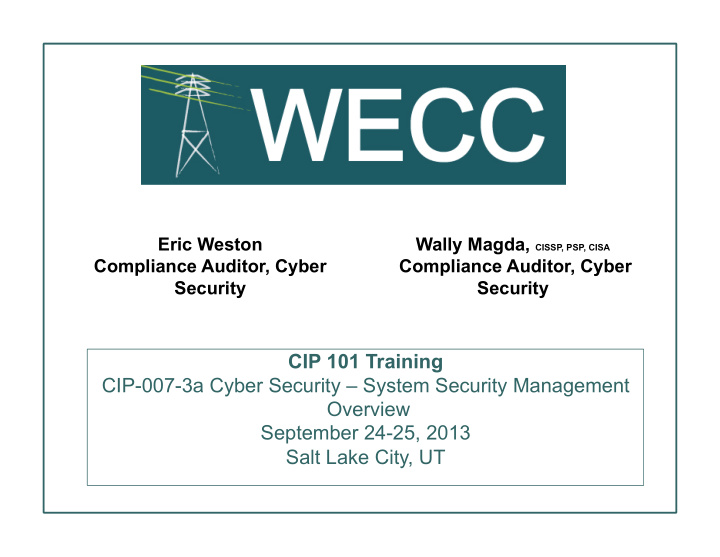 cip 101 training cip 007 3a cyber security system