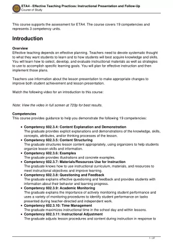Introduction  Overview  Effective teaching depends on effective planning. Teachers need to devote