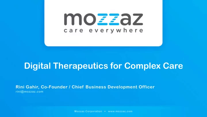 digital therapeutics for complex care