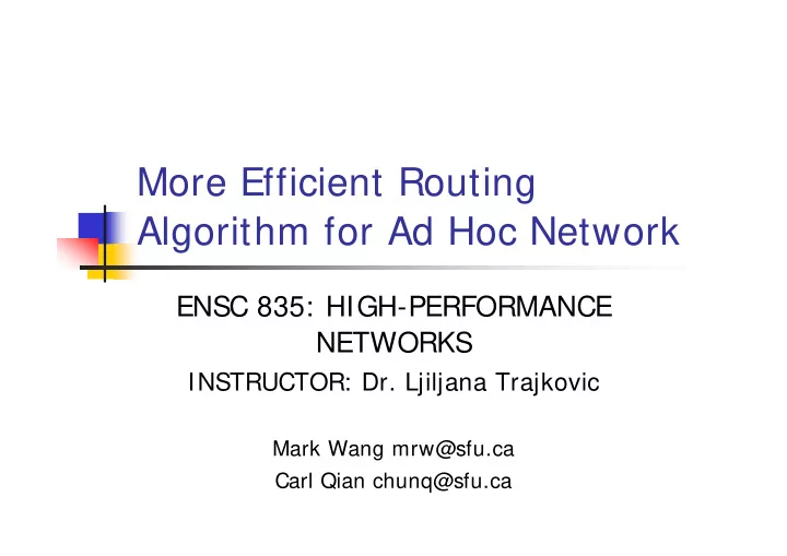 more efficient routing algorithm for ad hoc network