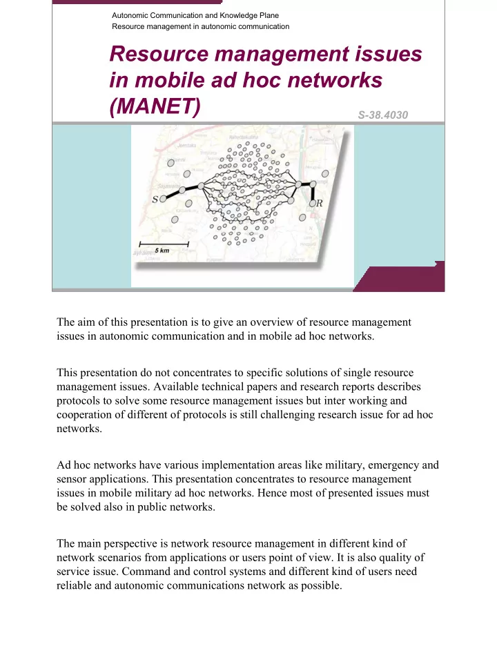 resource management issues in mobile ad hoc networks manet
