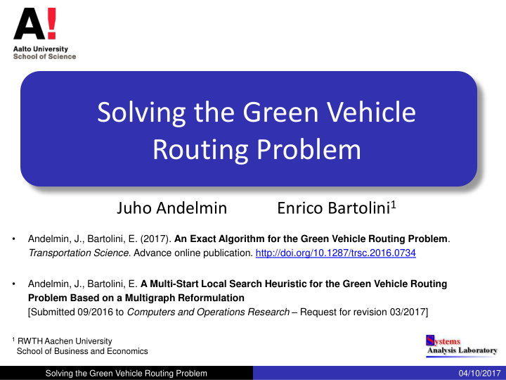 solving the green vehicle