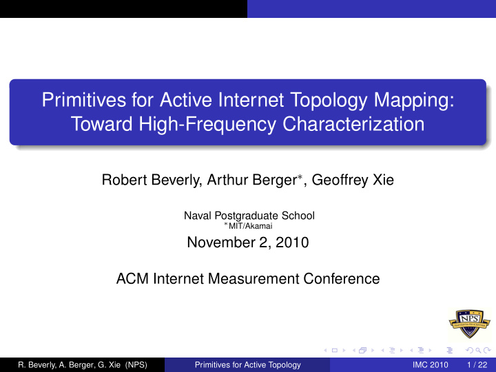 primitives for active internet topology mapping toward