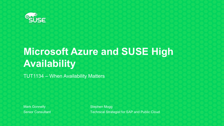 microsoft azure and suse high availability