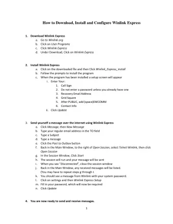 How to Download, Install and Configure Winlink Express 1. Download Winlink Express a. Go to