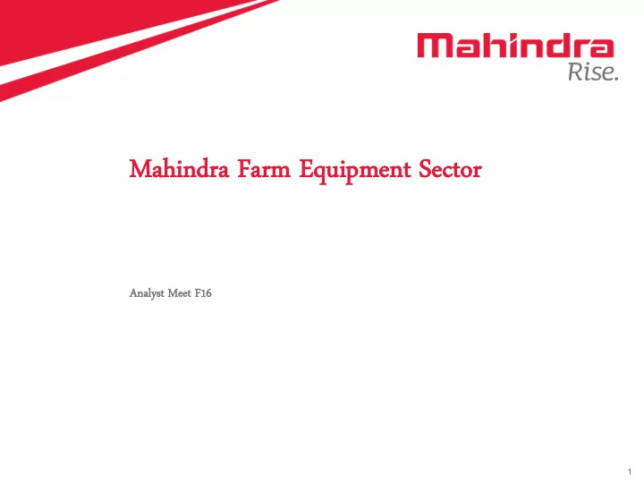 mahind ndra ra farm rm equ quipmen ment t sec ector or