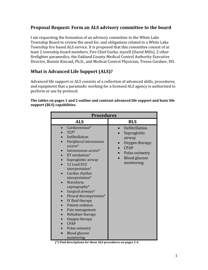 proposal request form an als advisory committee to the