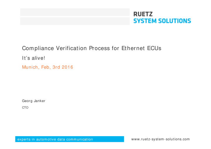 compliance verification process for ethernet ecus