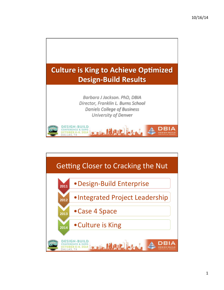 culture is king to achieve op4mized design build results