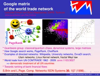 Google matrix  of the world trade network  Leonardo Ermann and Dima Shepelyansky (CNRS, Toulouse)