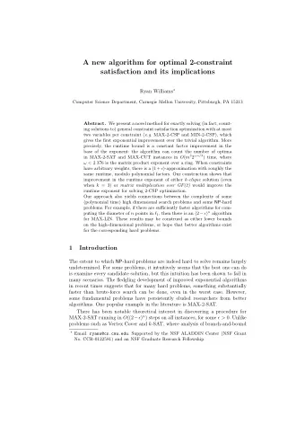 A new algorithm for optimal 2-constraint  satisfaction and its implications Ryan Williams