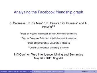 Analyzing the Facebook friendship graph . De Meo 1 , 2 , E. Ferrara 3 , G. Fiumara 1 and A. S.