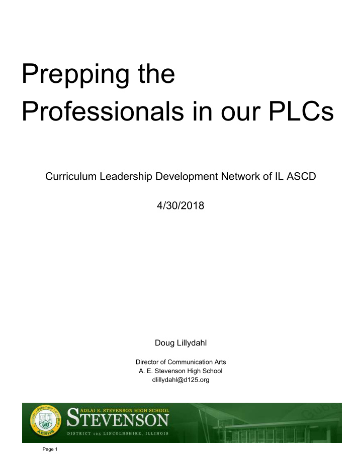 prepping the professionals in our plcs