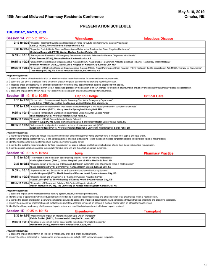 may 8 10 2019 45th annual midwest pharmacy residents