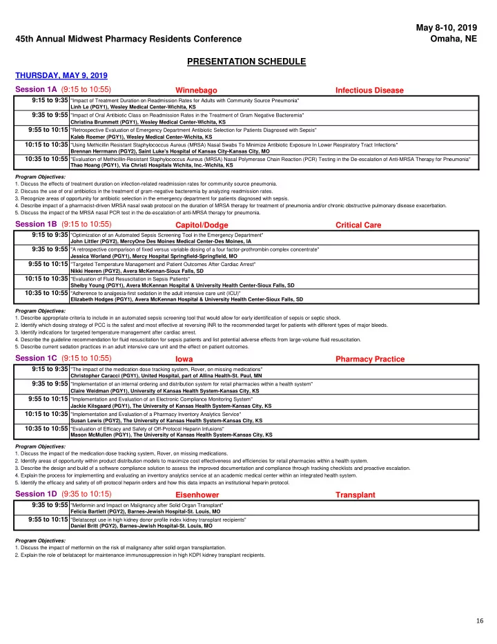 may 8 10 2019 45th annual midwest pharmacy residents