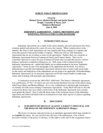 SURETY TODAY PRESENTATION  Given by  Michael Stover, Richard Pledger and Justin Thatch  Wright,