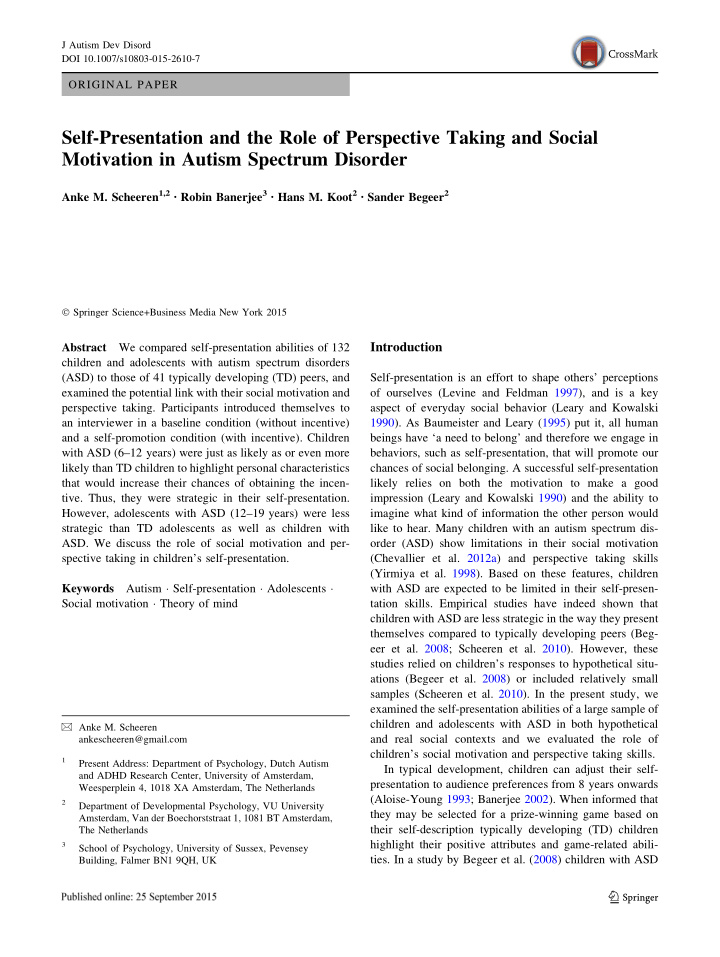 self presentation and the role of perspective taking and