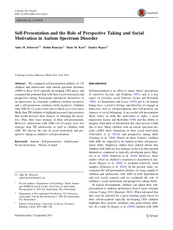 Self-Presentation and the Role of Perspective Taking and Social  Motivation in Autism Spectrum