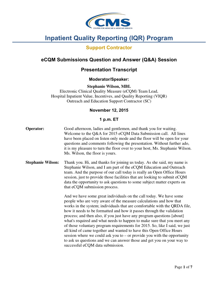 inpatient quality reporting iqr program
