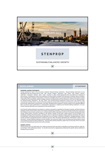 INVESTOR  PRESENTATION  FEBRUARY  2015  SUSTAINABLE BALANCED  GROWTH  DISCLAIMER  FORWARD-LOOKING