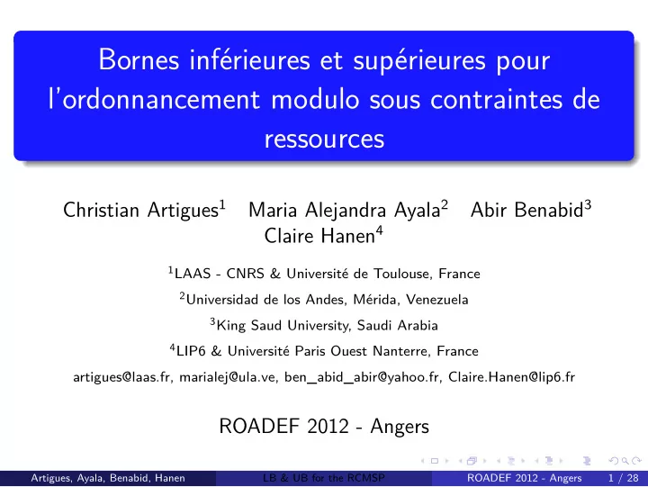 bornes inf rieures et sup rieures pour l ordonnancement