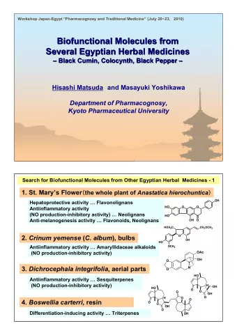Biofunctional Molecules from  Molecules from  Biofunctional  Several Egyptian Herbal Medicines