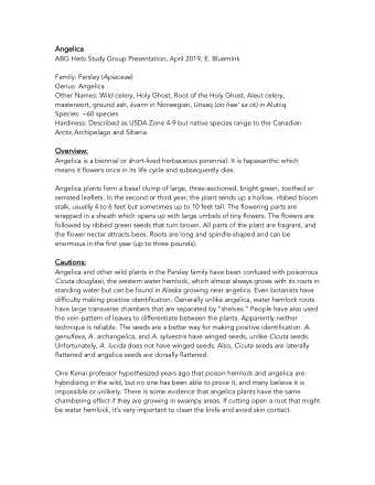 Angelica  Angelica  ABG Herb Study Group Presentation, April 2019, E. Bluemink Family: Parsley (