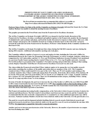 PRESENTATION BY NANCY COHEN AND AMILCAR SHABAZZ,  CO-CHAIRS AD HOC COMMITTEE ON STRATEGIC OVERSIGHT