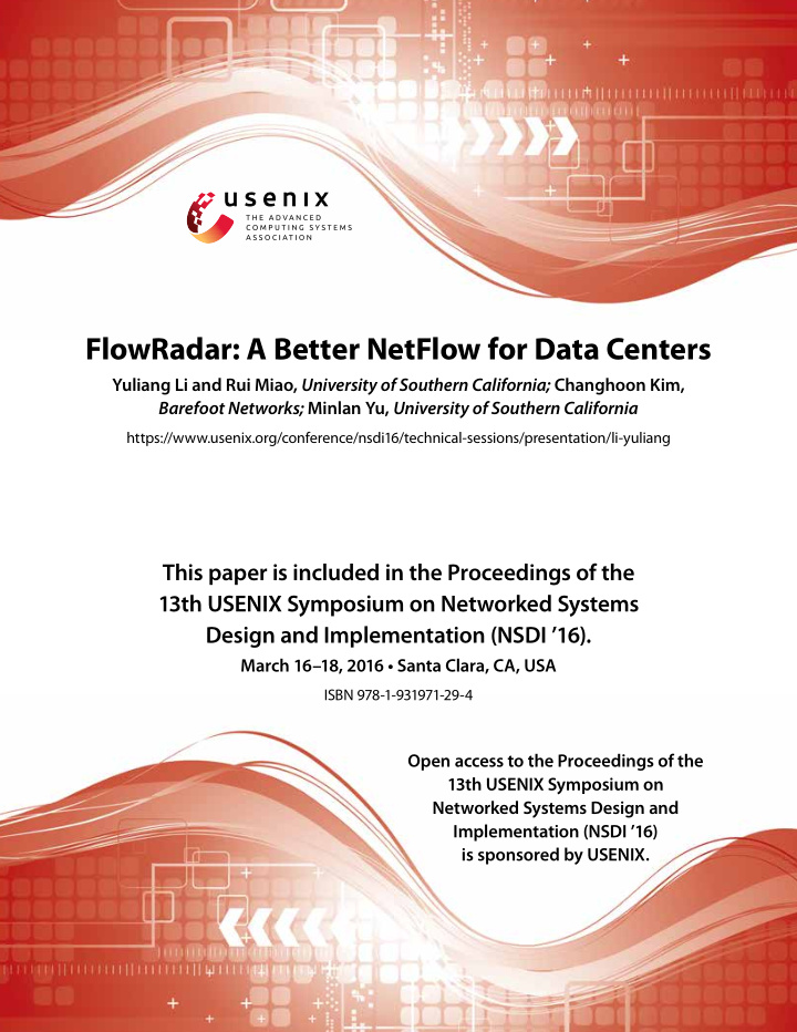 flowradar a better netflow for data centers