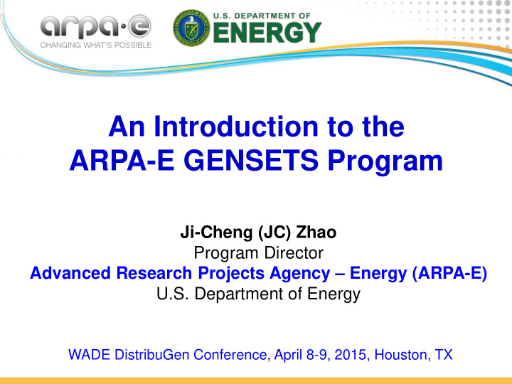 an introduction to the arpa e gensets program