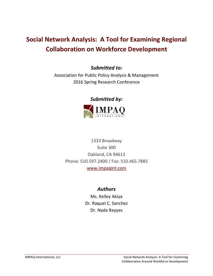 social network analysis a tool for examining regional