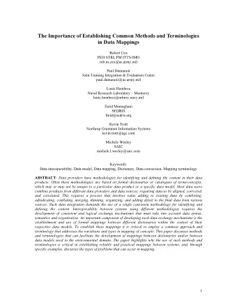 The Importance of Establishing Common Methods and Terminologies  in Data Mappings  Robert Cox  PEO