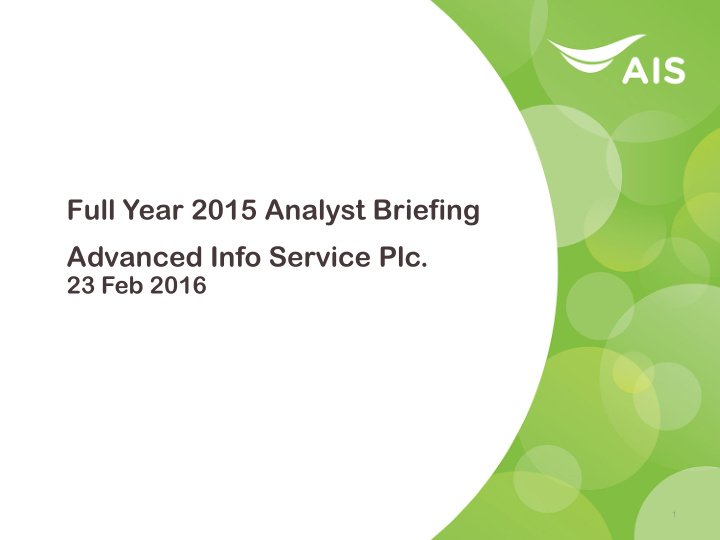 full year 2015 analyst briefing