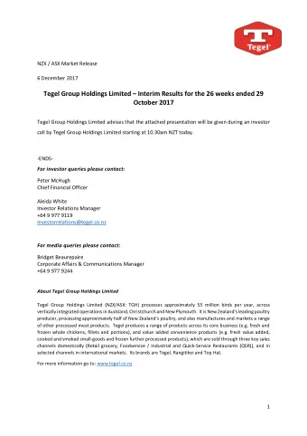 Tegel Group Holdings Limited  Interim Results for the 26 weeks ended 29 October 2017  Tegel