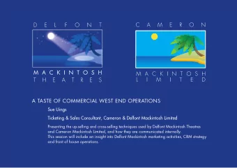 A TASTE OF COMMERCIAL WEST END OPERATIONS  Sue Uings  Ticketing &amp; Sales Consultant, Cameron