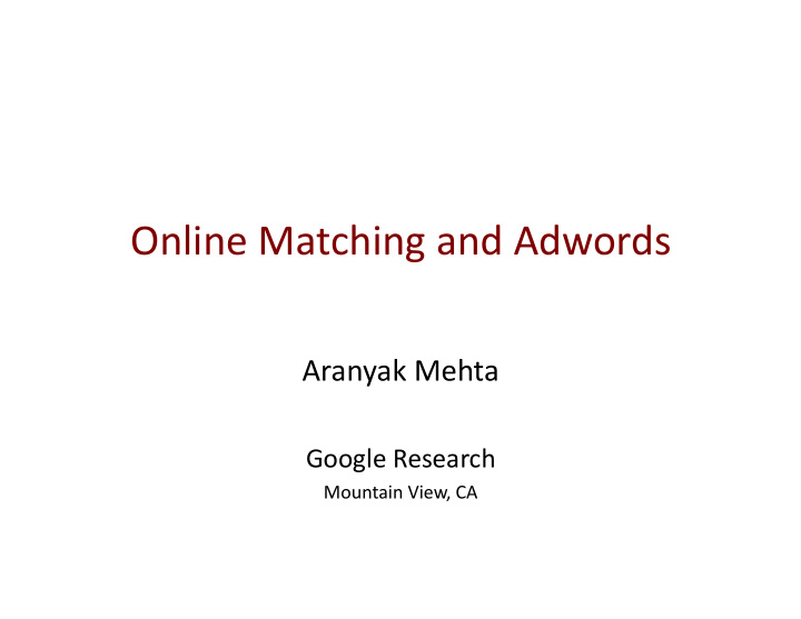 online matching and adwords