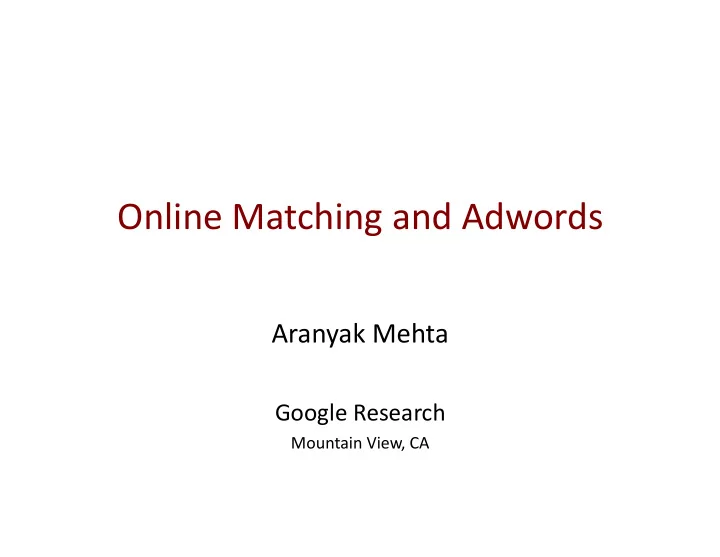 online matching and adwords