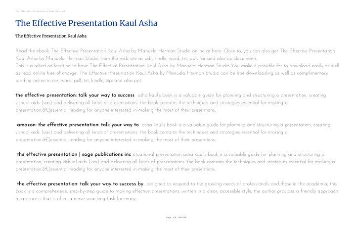 the effective presentation kaul asha