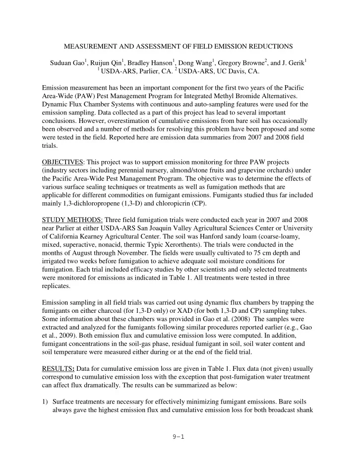 measurement and assessment of field emission reductions