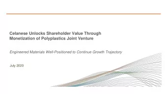 Celanese Unlocks Shareholder Value Through  Monetization of Polyplastics Joint Venture  Engineered