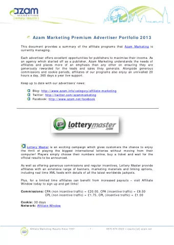 Azam  Marketing Prem ium  Advertiser Portfolio 2 0 1 3  This document provides a summary of the